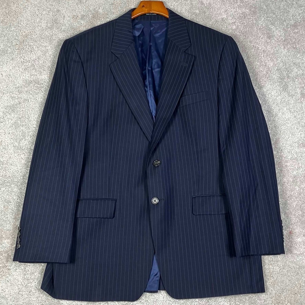 Ralph Ralph Lauren Suit Set Mens Navy Blue Pinstripe 100% Wool 42R 36x30 FLAWS